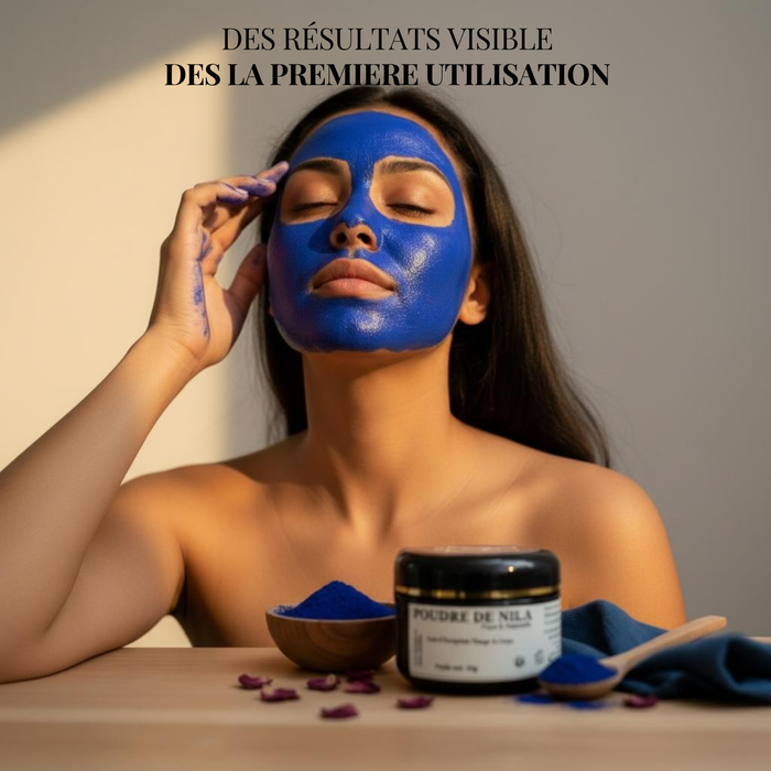 Rituel beauté HINALYA à la poudre de Nila appliquée par une femme pour un teint unifié