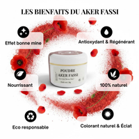Bienfaits de la poudre Aker Fassi HINALYA – effet bonne mine et colorant naturel pour les lèvres et les pommettes