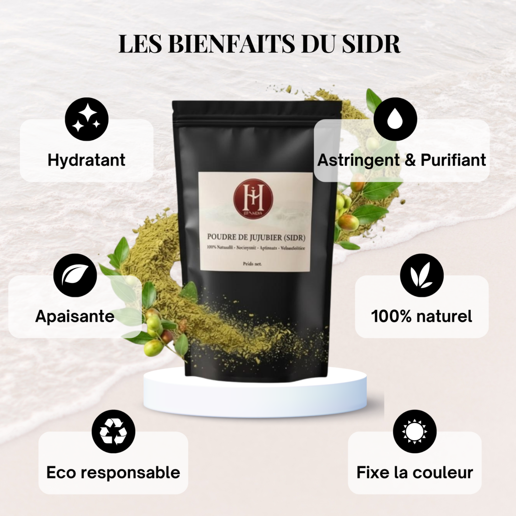 Poudre de Sidr (Jujubier) HINALYA – présentation du produit et de ses usages visage et cheveux