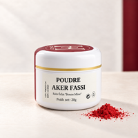 Pot de poudre d’Aker Fassi Hinalya 20 g pour les lèvres et les joues, avec pigment rouge sur fond ivoire et bordeaux